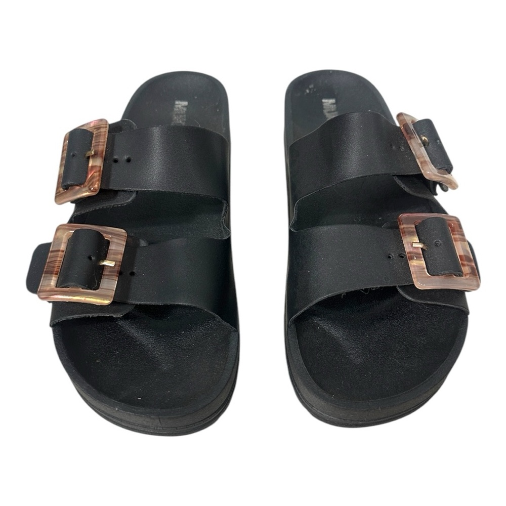 Black Slide Sandals with Rose Gold Buckles - Picture 16 of 16